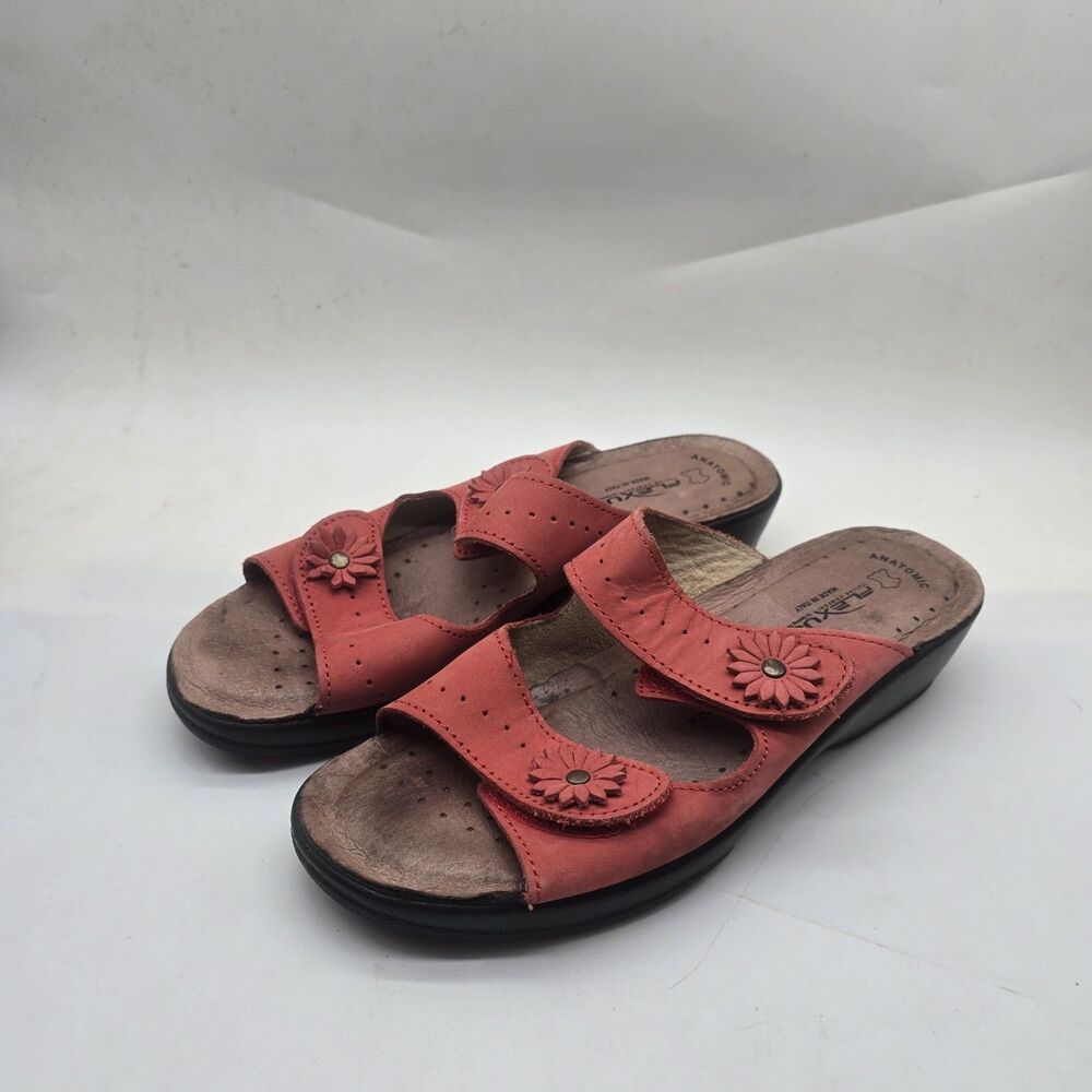 Spring Step Flexus Anatomic sandals Leather Flower trim Women EU 40 US 8.5 Red